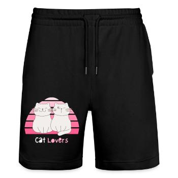 Cute Cat Duo: Pink Design for Cat Lovers - Stanley/Stella Unisex Bio Joggingshorts Trainer  - Schwarz - Vorne - Nik (191cm) & Marisol (170cm)