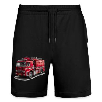 Mit dem Feuerwehrauto Brände bekämpfen - Stanley/Stella Unisex Bio Joggingshorts Trainer  - Schwarz - Vorne - Nik (191cm) & Marisol (170cm)