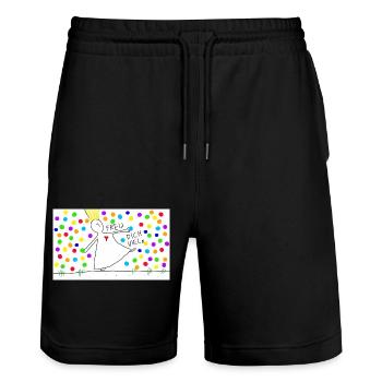 Freu dich viel. - Stanley/Stella Unisex Bio Joggingshorts Trainer  - Schwarz - Vorne - Nik (191cm) & Marisol (170cm)