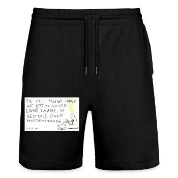 Die Zeit fliegt dahin ... Friedenstaube - Stanley/Stella Unisex Bio Joggingshorts Trainer  - Schwarz - Vorne - Nik (191cm) & Marisol (170cm)