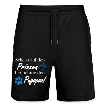 Scheiss auf den Prinzen, ich nehme den Pugapoo! - Stanley/Stella Unisex Bio Joggingshorts Trainer  - Schwarz - Vorne - Nik (191cm) & Marisol (170cm)