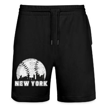 New York City Skyline Baseball Lover - Stanley/Stella Trainer Unisex Organic Jogging Shorts - black - Front - Nik (191cm) & Marisol (170cm)