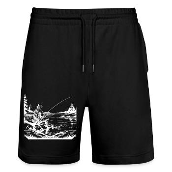 Impression blanche du pêcheur - Short de jogging bio TRAINER Stanley/Stella unisexe - noir - Devant - Nik (191cm) & Marisol (170cm)