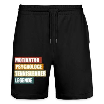 Tennislehrer / Tennistrainer lustiger Spruch - Stanley/Stella Unisex Bio Joggingshorts Trainer  - Schwarz - Vorne - Nik (191cm) & Marisol (170cm)