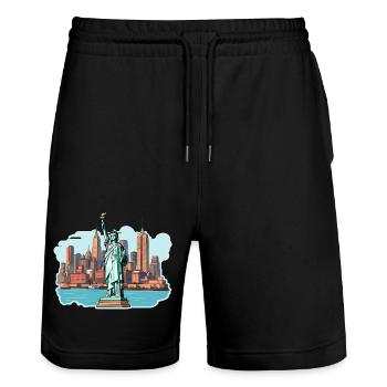 NY City - Stanley/Stella Trainer Unisex Organic Jogging Shorts - black - Front - Nik (191cm) & Marisol (170cm)