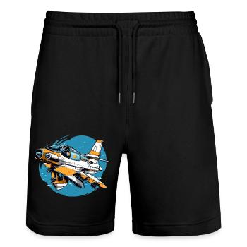 Wütendes Vulkanflugzeug - Stanley/Stella Unisex Bio Joggingshorts Trainer  - Schwarz - Vorne - Nik (191cm) & Marisol (170cm)