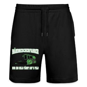 Mähdrescherfahrer Nur ein Held fährt auf´s Feld - Stanley/Stella Unisex Bio Joggingshorts Trainer  - Schwarz - Vorne - Nik (191cm) & Marisol (170cm)