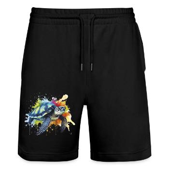Turtle - Stanley/Stella Trainer Unisex Organic Jogging Shorts - black - Front - Nik (191cm) & Marisol (170cm)
