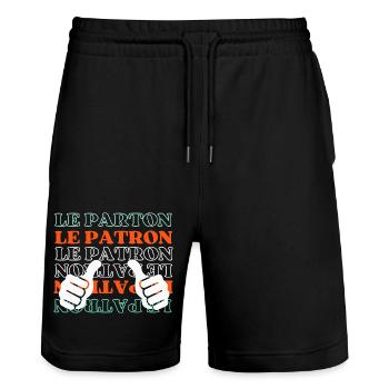 patron ,c'est moi le patron ,design patron - Short de jogging bio TRAINER Stanley/Stella unisexe - noir - Devant - Nik (191cm) & Marisol (170cm)
