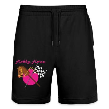 Hobby Horse hobby horse et drapeau à damier - Short de jogging bio TRAINER Stanley/Stella unisexe - noir - Devant - Nik (191cm) & Marisol (170cm)