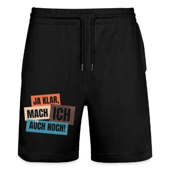 Ja klar mach ich auch noch - Arbeit - Burnout - Stanley/Stella Unisex Bio Joggingshorts Trainer  - Schwarz - Vorne - Nik (191cm) & Marisol (170cm)
