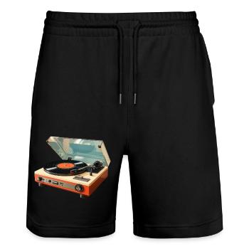 Retro Plattenspieler 60er 70er Jahre Vinyl Vintage - Stanley/Stella Unisex Bio Joggingshorts Trainer  - Schwarz - Vorne - Nik (191cm) & Marisol (170cm)
