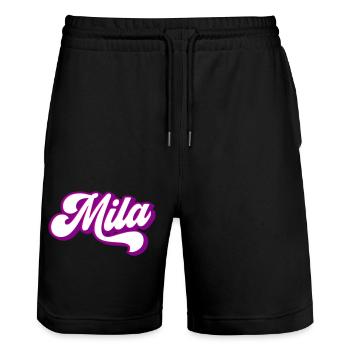 Mila | Farben änderbar - Stanley/Stella Unisex Bio Joggingshorts Trainer  - Schwarz - Vorne - Nik (191cm) & Marisol (170cm)