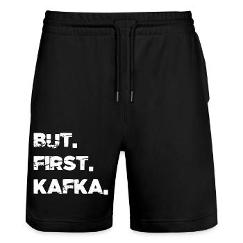 gift idea vegetarian birthday present idea sayings - Stanley/Stella Trainer Unisex Organic Jogging Shorts - black - Front - Nik (191cm) & Marisol (170cm)