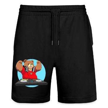 DJ Bear Loco Animal Squad - Short de jogging bio TRAINER Stanley/Stella unisexe - noir - Devant - Nik (191cm) & Marisol (170cm)