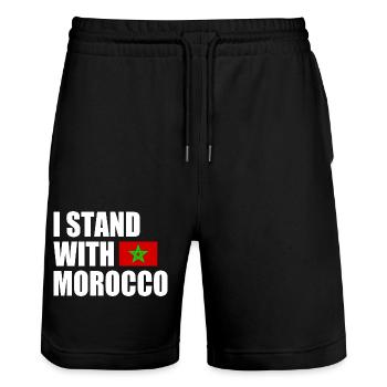 I stand with morocco maroc - Short de jogging bio TRAINER Stanley/Stella unisexe - noir - Devant - Nik (191cm) & Marisol (170cm)