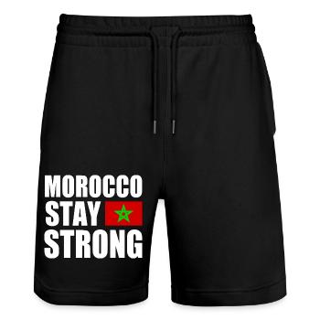 Morocco stay strong - Short de jogging bio TRAINER Stanley/Stella unisexe - noir - Devant - Nik (191cm) & Marisol (170cm)