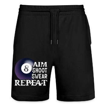 Aim Shoot Swear Repeat Billiard Player PoolBilliards - Stanley/Stella Trainer Unisex Organic Jogging Shorts - black - Front - Nik (191cm) & Marisol (170cm)