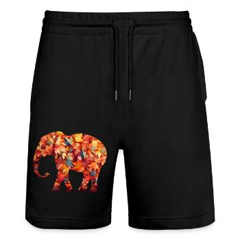 Elephant in autumn leaves - Stanley/Stella Trainer Unisex Organic Jogging Shorts - black - Front - Nik (191cm) & Marisol (170cm)