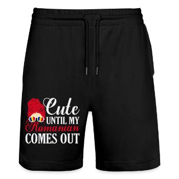 Mignon jusqu’à ce que mon roumain sorte Roumanie Pride Pat - Short de jogging bio TRAINER Stanley/Stella unisexe - noir - Devant - Nik (191cm) & Marisol (170cm)