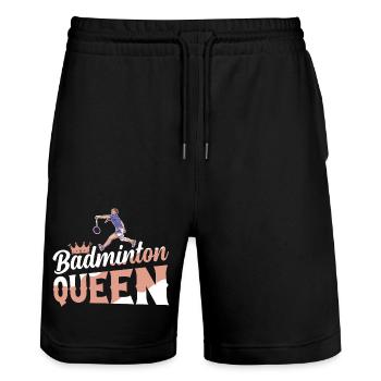 Badminton Queen Woman Girl Player - Stanley/Stella Unisex Bio Joggingshorts Trainer  - Schwarz - Vorne - Nik (191cm) & Marisol (170cm)
