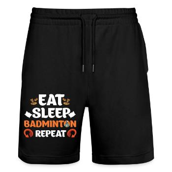 Eat Sleep Badminton Repeat Player Sport - Stanley/Stella Unisex Bio Joggingshorts Trainer  - Schwarz - Vorne - Nik (191cm) & Marisol (170cm)