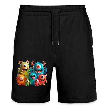 Bunte Monster Familie hat Spaß - Stanley/Stella Unisex Bio Joggingshorts Trainer  - Schwarz - Vorne - Nik (191cm) & Marisol (170cm)