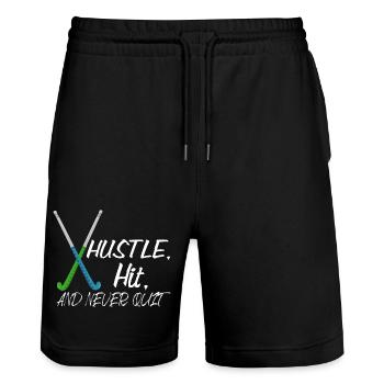 Bousculez, frappez et ne quittez jamais un joueur de hockey sur gazon - Short de jogging bio TRAINER Stanley/Stella unisexe - noir - Devant - Nik (191cm) & Marisol (170cm)