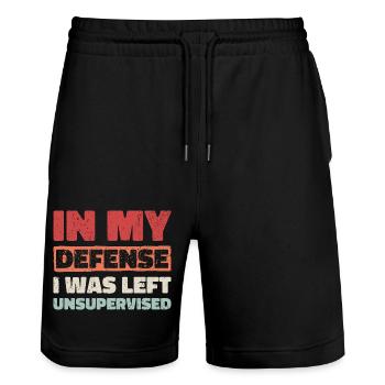 In My Defense I Was Left Unsupervised - Stanley/Stella Unisex Bio Joggingshorts Trainer  - Schwarz - Vorne - Nik (191cm) & Marisol (170cm)