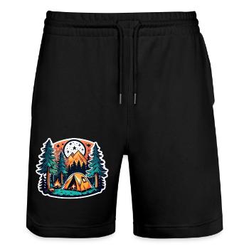 Camping, tent and campfire - Stanley/Stella Trainer Unisex Organic Jogging Shorts - black - Front - Nik (191cm) & Marisol (170cm)