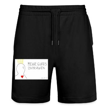 Mehr Gutes zutrauen. - Stanley/Stella Unisex Bio Joggingshorts Trainer  - Schwarz - Vorne - Nik (191cm) & Marisol (170cm)