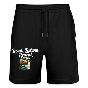 Librarian Read Return Repeat Library Worker Book - Stanley/Stella Unisex Bio Joggingshorts Trainer  - Schwarz - Vorne - Nik (191cm) & Marisol (170cm)