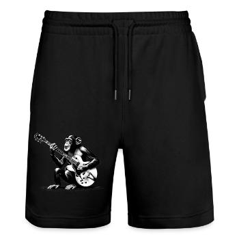 Guitare | Orchestre de singes Street Art Banksy Style - Short de jogging bio TRAINER Stanley/Stella unisexe - noir - Devant - Nik (191cm) & Marisol (170cm)