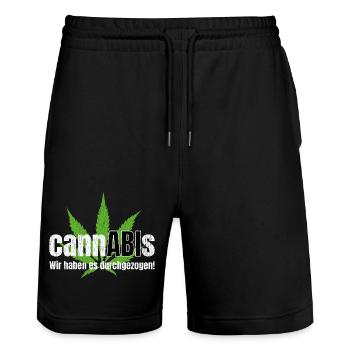 Abi Motto Shirt Cannabis wir haben es durchgezogen - Stanley/Stella Unisex Bio Joggingshorts Trainer  - Schwarz - Vorne - Nik (191cm) & Marisol (170cm)