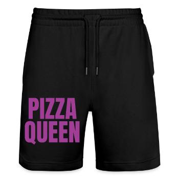 PIZZA Queen - Stanley/Stella Trainer Unisex Organic Jogging Shorts - black - Front - Nik (191cm) & Marisol (170cm)