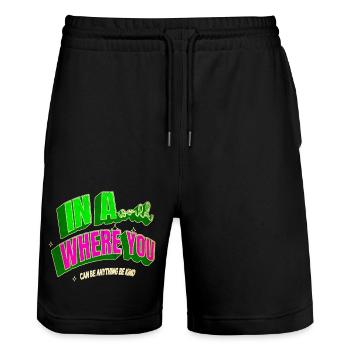 joke fun jokes vegan pro vegan fruit gift - Stanley/Stella Unisex Bio Joggingshorts Trainer  - Schwarz - Vorne - Nik (191cm) & Marisol (170cm)