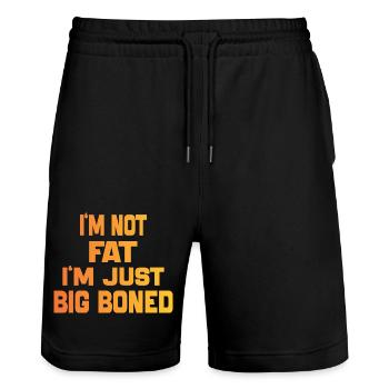Ich bin nicht fett, ich bin nur dickknochig, lustig Zitat - Stanley/Stella Unisex Bio Joggingshorts Trainer  - Schwarz - Vorne - Nik (191cm) & Marisol (170cm)