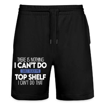 Erreichen Sie das oberste Regal Kurze Freunde Erreichen Sie das oberste Regal - Stanley/Stella Unisex Bio Joggingshorts Trainer  - Schwarz - Vorne - Nik (191cm) & Marisol (170cm)