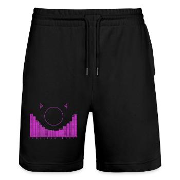 SmilingCity- purple version - Stanley/Stella Trainer Unisex Organic Jogging Shorts - black - Front - Nik (191cm) & Marisol (170cm)