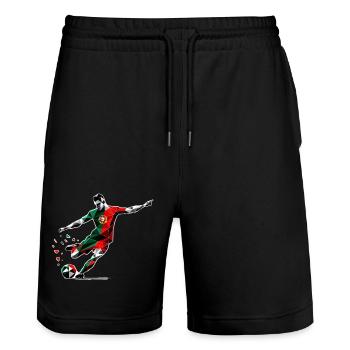 Fussball Portugal - Stanley/Stella Unisex Bio Joggingshorts Trainer  - Schwarz - Vorne - Nik (191cm) & Marisol (170cm)