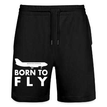 Airplane Flying Born to fly Saying - Stanley/Stella Trainer Unisex Organic Jogging Shorts - black - Front - Nik (191cm) & Marisol (170cm)