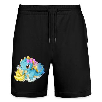 Lotzilla Design Banane - Stanley/Stella Unisex Bio Joggingshorts Trainer  - Schwarz - Vorne - Nik (191cm) & Marisol (170cm)