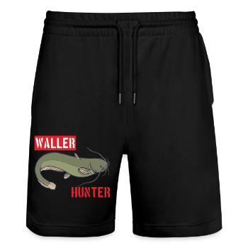 Wallerhunter Waller Hunter Wels Jäger Catfish - Stanley/Stella Unisex Bio Joggingshorts Trainer  - Schwarz - Vorne - Nik (191cm) & Marisol (170cm)