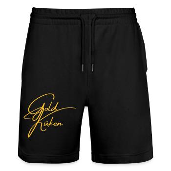 Goldküken Goldstück Kosename Geschenke Schatz - Stanley/Stella Unisex Bio Joggingshorts Trainer  - Schwarz - Vorne - Nik (191cm) & Marisol (170cm)