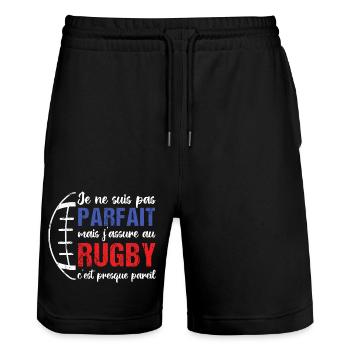 Je ne suis pas parfait mais j' assure au rugby - Short de jogging bio TRAINER Stanley/Stella unisexe - noir - Devant - Nik (191cm) & Marisol (170cm)