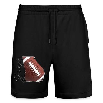 Georgia (USA) | echter Football | Landkarte Script - Stanley/Stella Unisex Bio Joggingshorts Trainer  - Schwarz - Vorne - Nik (191cm) & Marisol (170cm)
