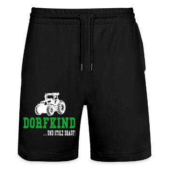 Dorfkind Lustiger Spruch Bauer - Stanley/Stella Unisex Bio Joggingshorts Trainer  - Schwarz - Vorne - Nik (191cm) & Marisol (170cm)