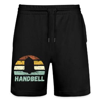Handbell Retro Vintage Music Instrument - Stanley/Stella Trainer Unisex Organic Jogging Shorts - black - Front - Nik (191cm) & Marisol (170cm)