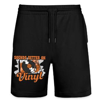 Sounds better on vinyl retro music lovers - Stanley/Stella Trainer Unisex Organic Jogging Shorts - black - Front - Nik (191cm) & Marisol (170cm)