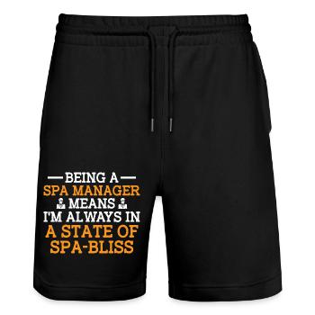 SPA Manager Job Wellness Funny SPA Management Sayi - Stanley/Stella Trainer Unisex Organic Jogging Shorts - black - Front - Nik (191cm) & Marisol (170cm)